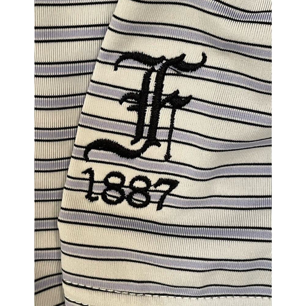 Footjoy Golf Polo Shirt M Purple White Striped Performance Preppy Short Sleeve - Picture 3 of 6